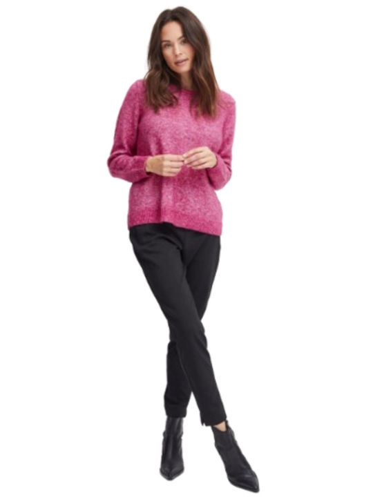 Damen Langarm Pullover Wolle Fuchsia