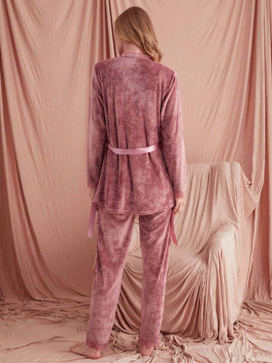 PJM Winter Damen Pyjama-Set Samt Rose