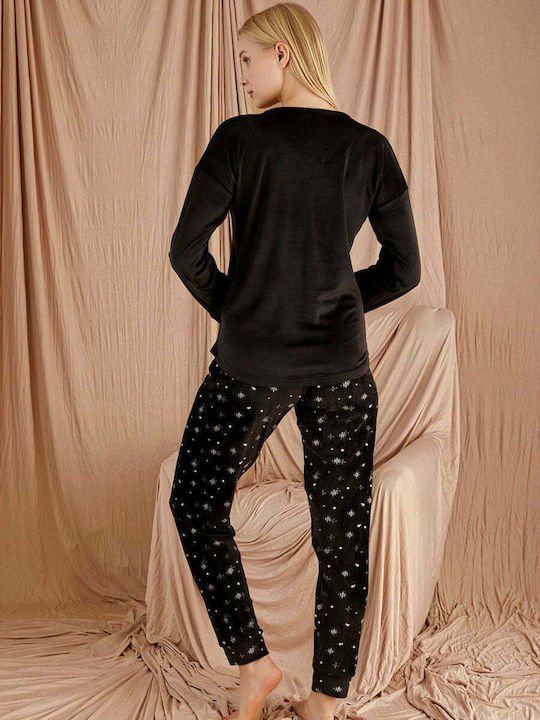 PJM Winter Damen Pyjama-Set Samt Black