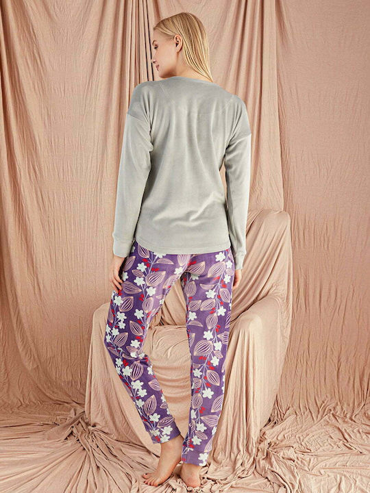 PJM Winter Damen Pyjama-Set Samt Grey