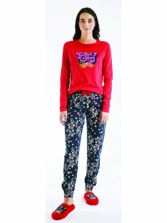 Amo La Casa Winter Women's Pyjama Set Cotton Red