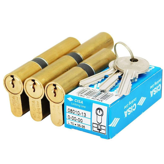 Cisa Lock Cylinder 50mm with 3 Keys Gold