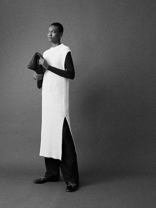 Midi Knitted Dress with Tearing White
