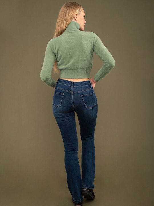 E-shopping Avenue Femei Piele Pantaloni Evazați cu Croială Skinny Blue