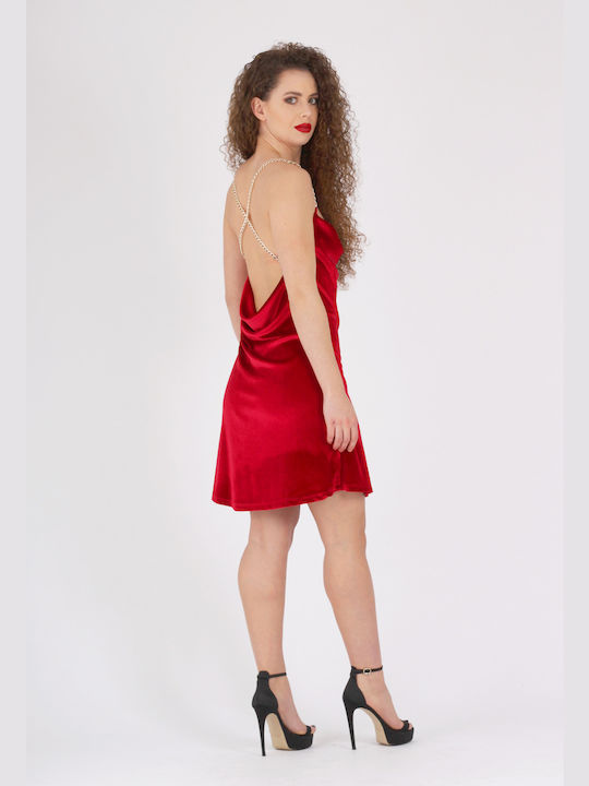 Love Me Apparel Mini Evening Dress Velvet Draped Red