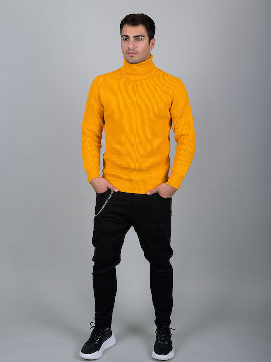 Over-D Men's Long Sleeve Sweater Turtleneck Yellow