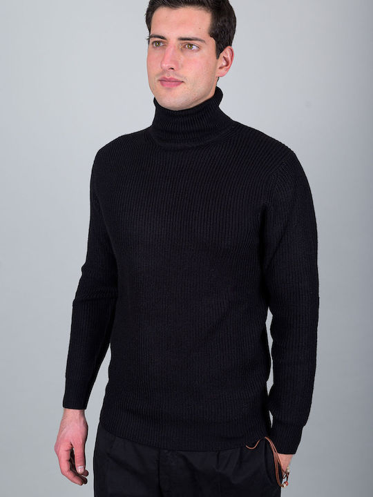 Over-D Men's Long Sleeve Sweater Turtleneck Black