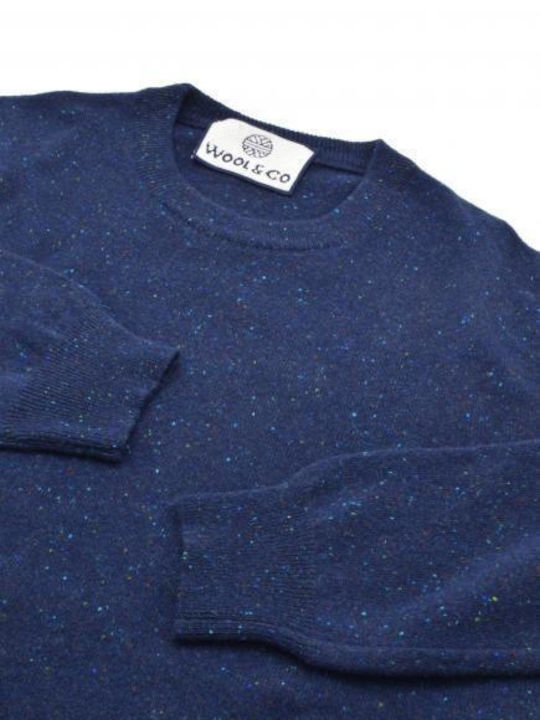 Wool & Co Herren Langarm-Pullover Blau