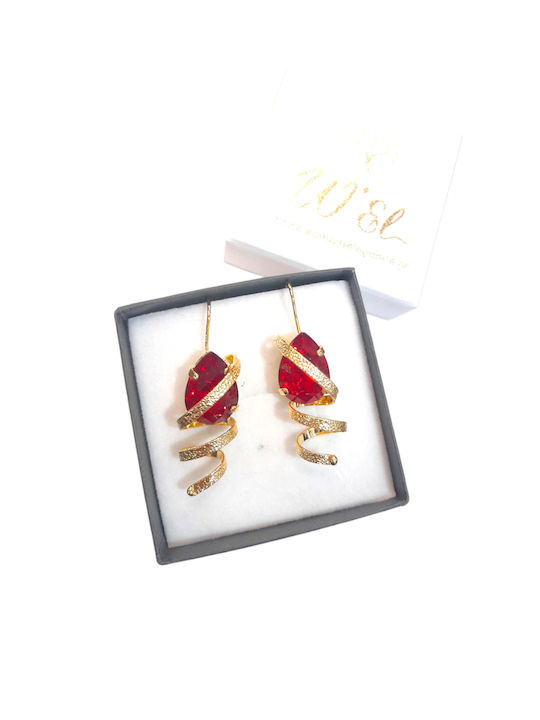 W'el Woman's Elegance Обици Позлатен с Камъни Red