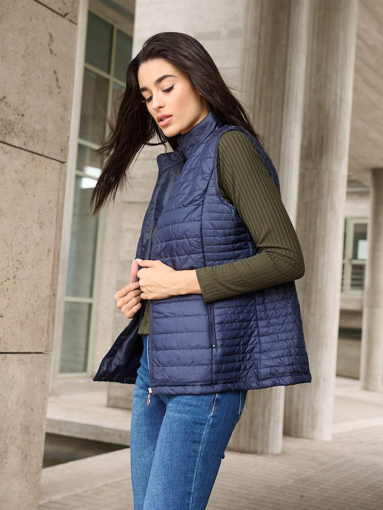 Dress Up Kurz Damen Ärmellos Puffer Jacke für Winter Blau