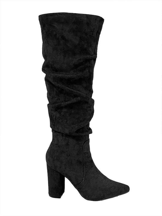 Suede High Heel Women's Boots with Zipper Black
