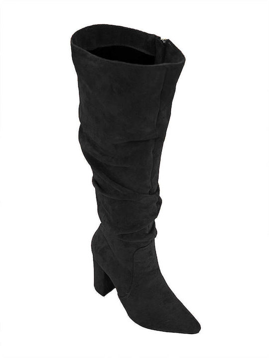 Suede High Heel Women's Boots with Zipper Black