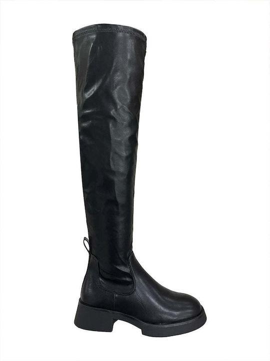 Ustyle Synthetic Leather Over the Knee Women's Boots Black