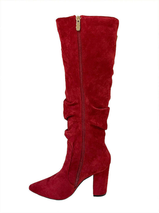 Ustyle Suede Γυναικείες Μπότες με Ψηλό Τακούνι Κόκκινες