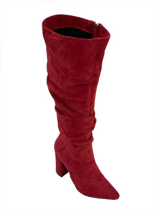Suede High Heel Women's Boots with Zipper Red