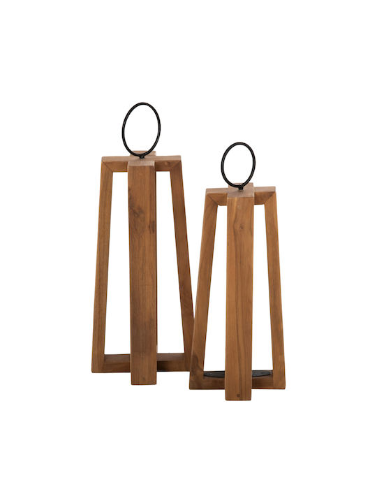HomeMarkt Φαναράκι Ξύλινο Επιτραπέζιο Κίτρινο 24x24x50εκ.