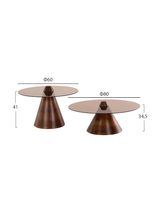 Round Coffee Table Reben Glass Bronze 2pcs W80xL80cm.