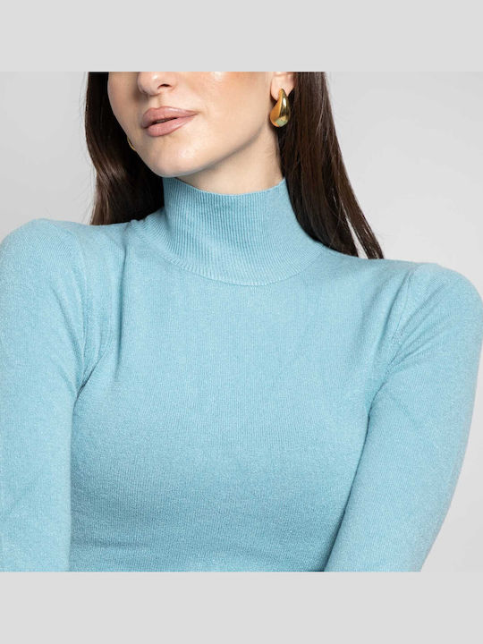 Γυναικείο Crop Top Ζιβάγκο Μακρυμάνικο Σιέλ