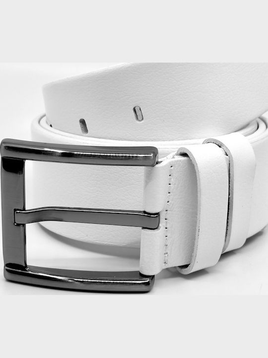 Wide Men's Belt Leather White