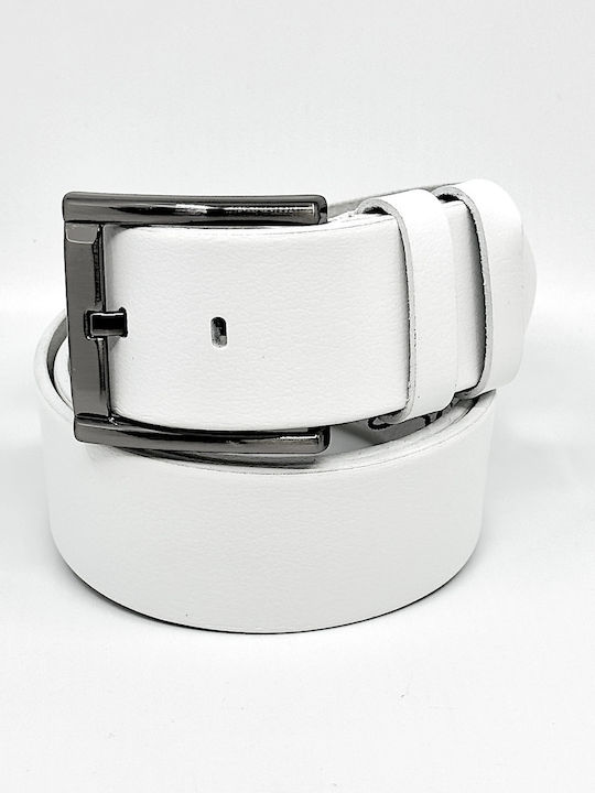 Wide Men's Belt Leather White