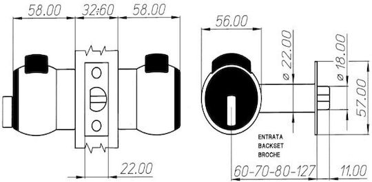 Meroni Serrature Knob Lock Black with Button & Key Hotel Use