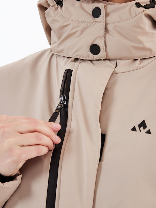 Women's for Hiking Short Parka Jacket Waterproof and Windproof for Spring or Autumn with Hood Simply Taupe