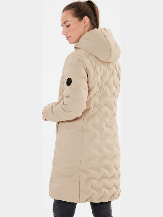Lang Damen Puffer Jacke für Winter Simply Taupe