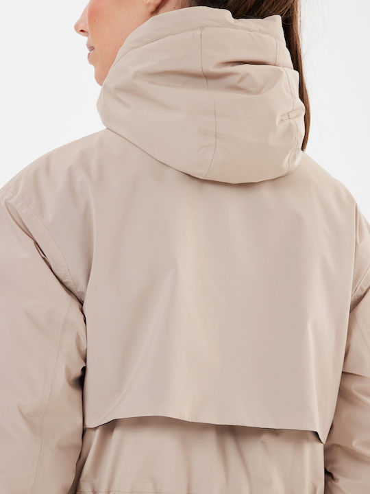 Women's for Hiking Short Parka Jacket Waterproof and Windproof for Spring or Autumn with Hood Simply Taupe