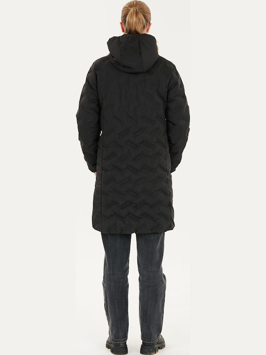 Lang Damen Puffer Jacke für Winter Black