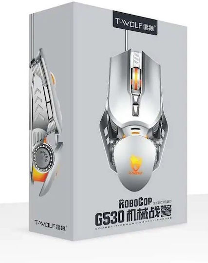 T-Wolf G530 Gaming Ποντίκι 6400 DPI Ασημί