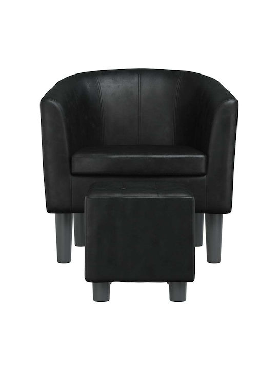 Barrel Armchair with Footstool from Leatherette Black 70x56x68cm
