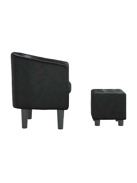 Barrel Armchair with Footstool from Leatherette Black 70x56x68cm