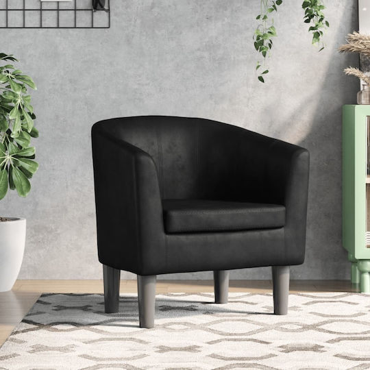 Barrel Sessel aus Kunstleder Black Velvet-Black Metal 70x56x68cm