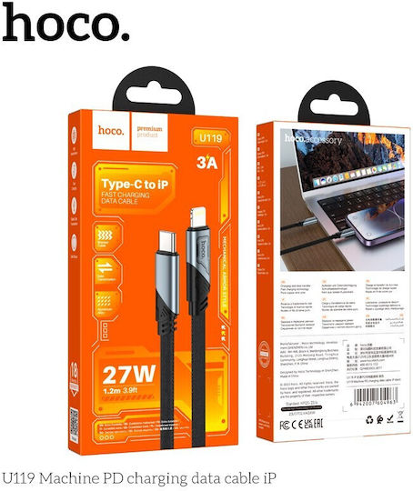 Hoco U119 Braided / Flat USB-C to Lightning Cable Μαύρο 1.2m