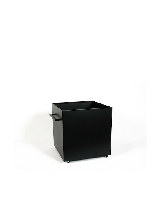 Metallic Box Wood Storage 35x35x37cm Black