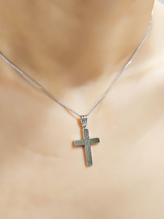 Мъжки Бял златен Кръст 14K с Верижка