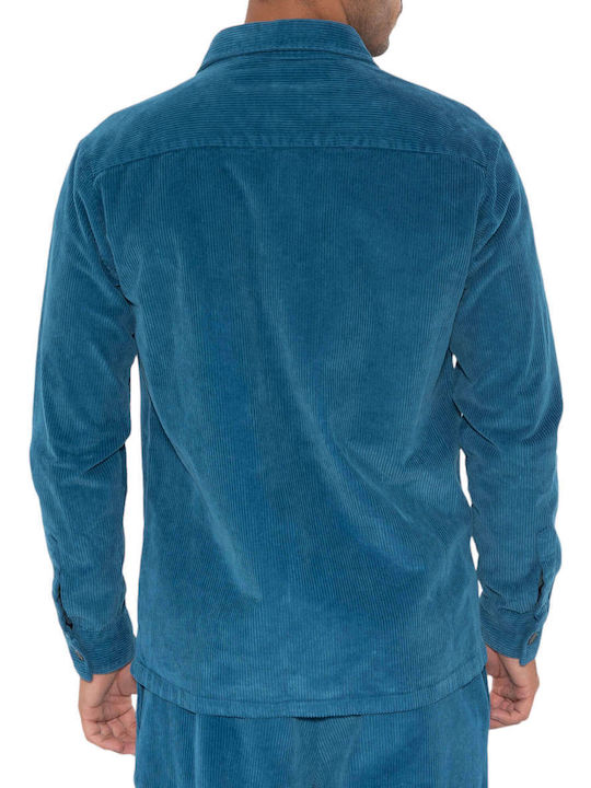 Overshirt Mânecă Lungă Din Catifea Raiată În Linie Regular Fit Albastru Petrol