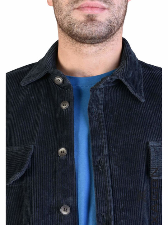 Overshirt Catifea Raiata Mânecă Lungă În Linie Regular Fit Negru