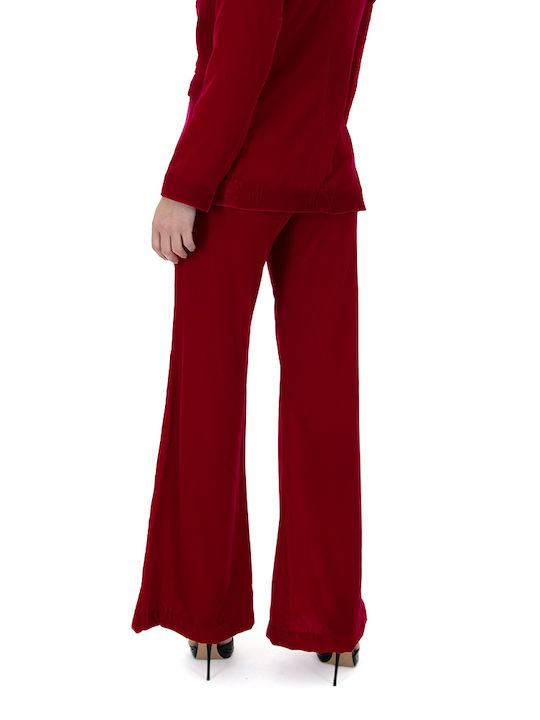 Twenty 29 Women's High-waisted Velvet Trousers Flare Fuchsia