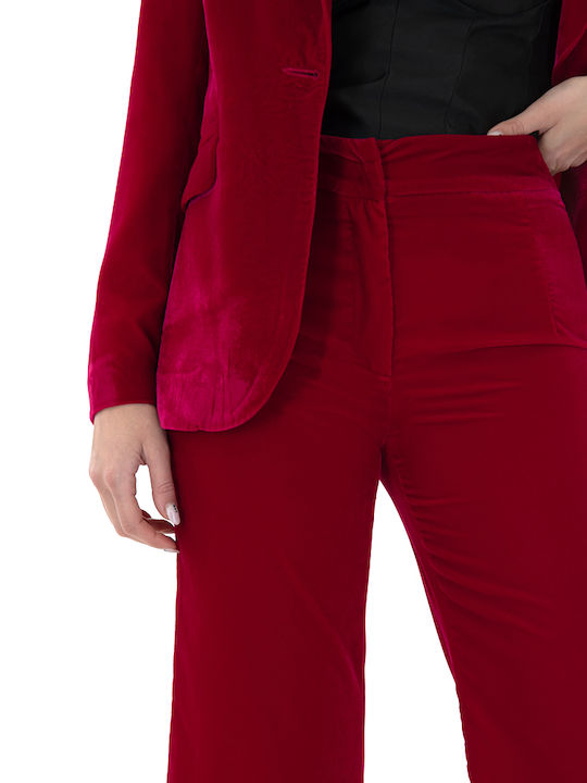 Damen Hoch tailliert Stoff Hose Schlag Fuchsia