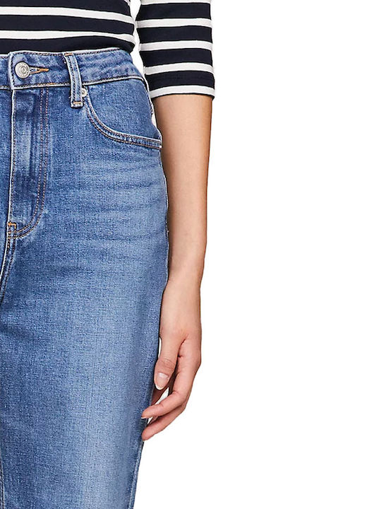 High Waist Women's Jean Trousers in Straight Line Blue