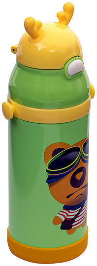 Estia Animals Kids Water Bottle Thermos Stainless Steel with Straw Bear Green 350ml