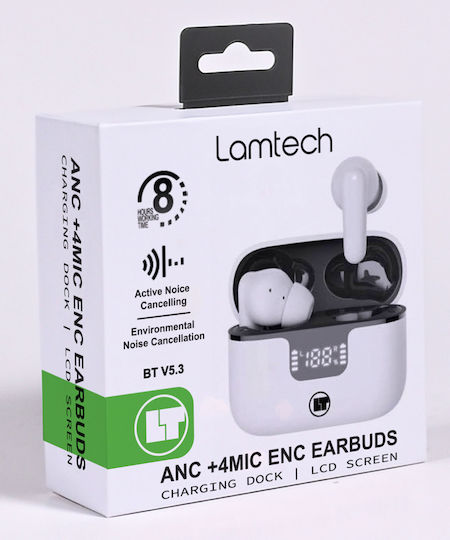 Lamtech LAM113041 In-ear Bluetooth Handsfree Ακουστικά με Θήκη Φόρτισης Λευκά