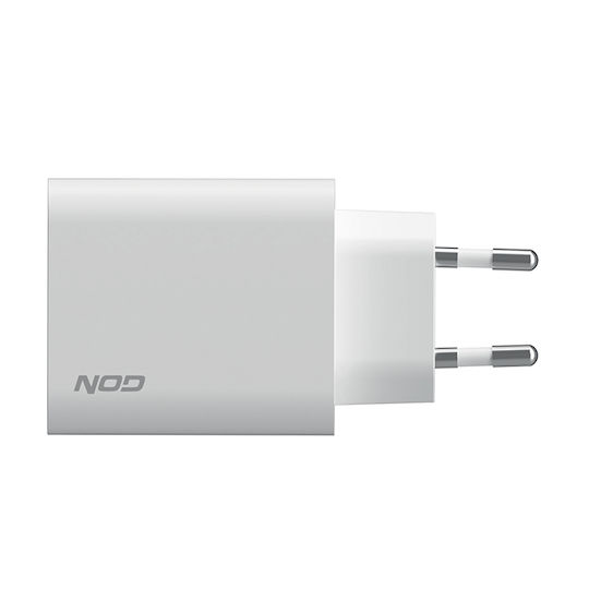 NOD Зарядно без кабел с USB-A порт и USB-C порт 30W Quick Charge 3.0 Бял (E-WALL AC30)