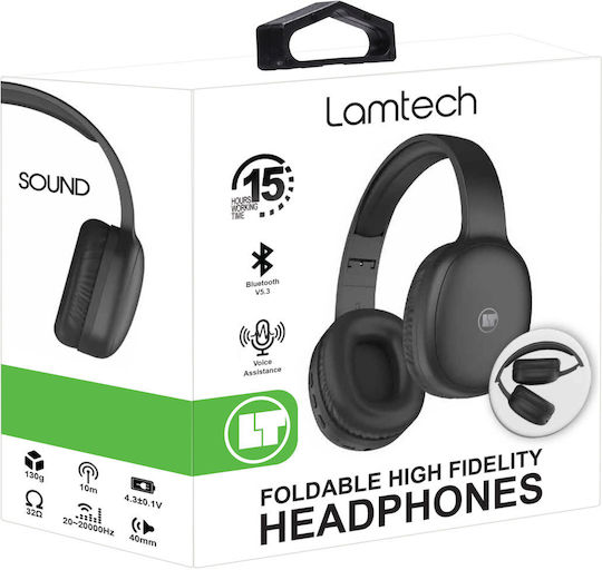 Lamtech LAM113003 Безжични Bluetooth Over Ear Слушалки с 15 часа Работа и Бързо Зареждане Черни