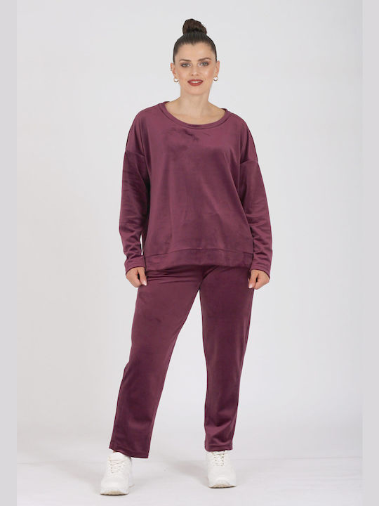 Boutique Damen Bluse Samt Langärmelig Burgundisch