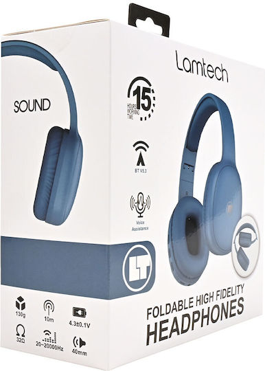 Lamtech LAM113034 Bluetooth Wireless Over Ear Headphones with 15 hours of Operation and Quick Charge Blue