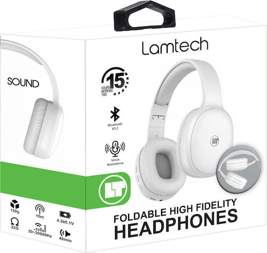 Lamtech LAM113027 Bluetooth Wireless Over Ear Headphones with 15 hours of Operation and Quick Charge White
