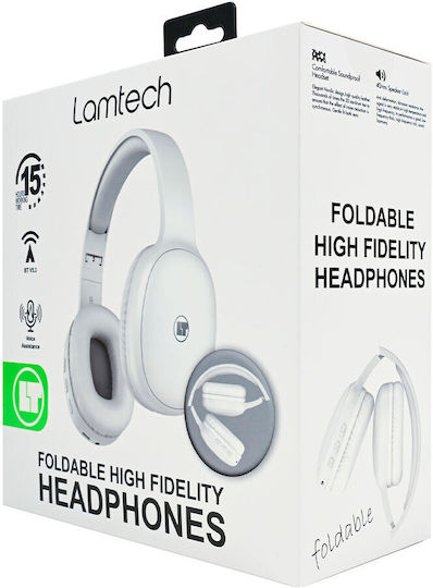 Lamtech LAM113027 Bluetooth Wireless Over Ear Headphones with 15 hours of Operation and Quick Charge White