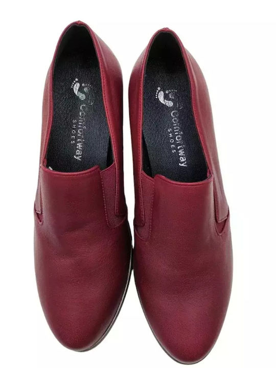 Comfort Way Shoes Leather Women's Moccasins in Burgundy Color